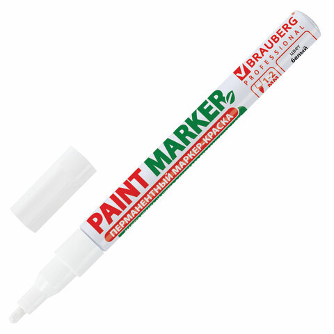Маркер-краска лаковый (paint marker) 2 мм, БЕЛЫЙ, БЕЗ КСИЛОЛА (без запаха), алюминий, BRAUBERG PROFE