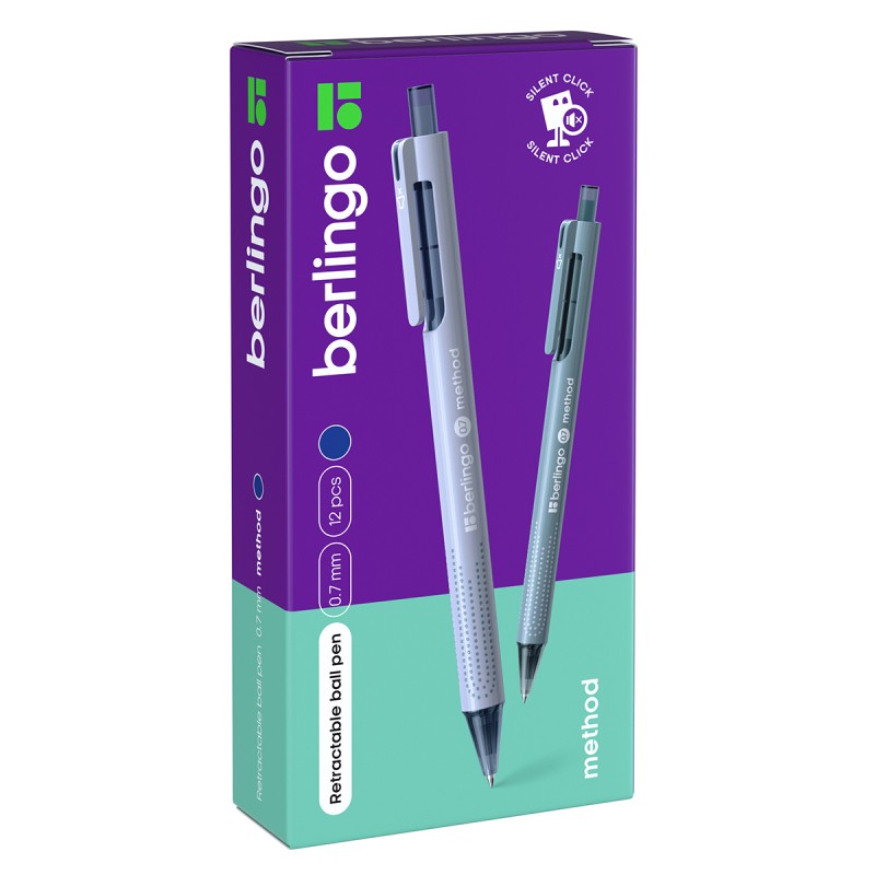 Ручка шариковая автоматическая Berlingo "Method" синяя, 0,7мм, корпус ассорти