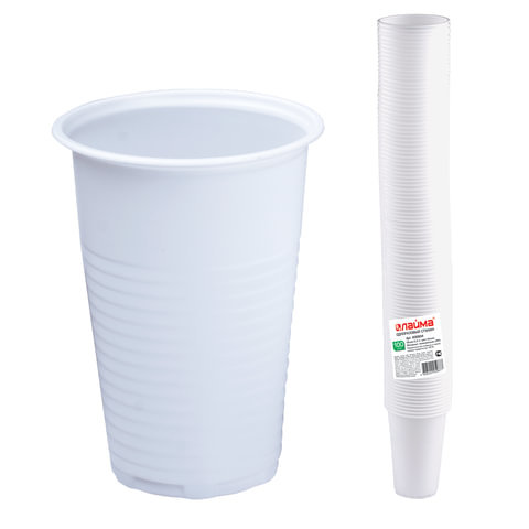 Одноразовые стаканы 200 мл, КОМПЛЕКТ 100 шт., пластиковые, "БЮДЖЕТ", белые, ПП, холодное/горячее, ЛА