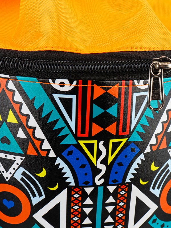 Мешок для сменной обуви, 1 отделение, с карманом, ОРНАМЕНТ ОРАНЖЕВЫЙ, принт.ткань