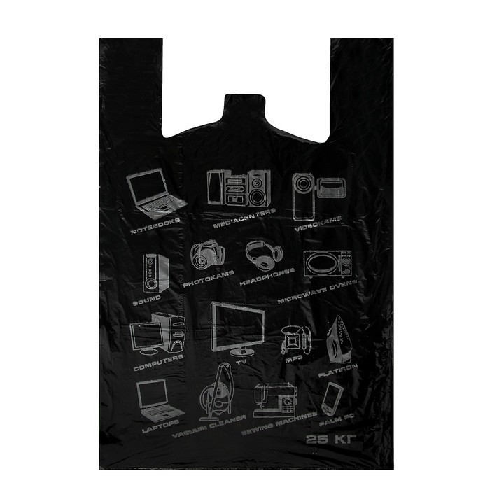 Пакет "Электроника", полиэтиленовый майка, чёрная 63 х 40 см, 20 мкм