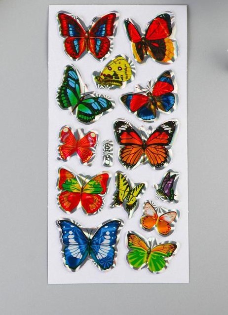 Наклейка пластик голография "Бабочки" МИКС 13х6,5 см