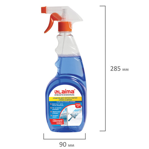 Средство для мытья стекол и зеркал 750 мл, LAIMA PROFESSIONAL свежий озон, распылитель