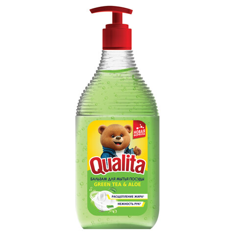 Средство для мытья посуды 500 мл, QUALITA "Бальзам Green tea & Aloe", дозатор, 14483