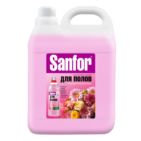 Средство для мытья пола 5 л, SANFOR "Цветочный фреш", "ультраблеск"