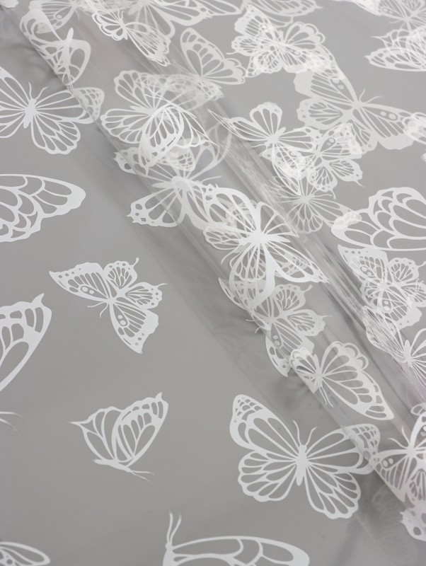 Пленка прозрачная, с рисунком, для цветов и букетов «Бабочки» Белый 0.7×8.2±5%м