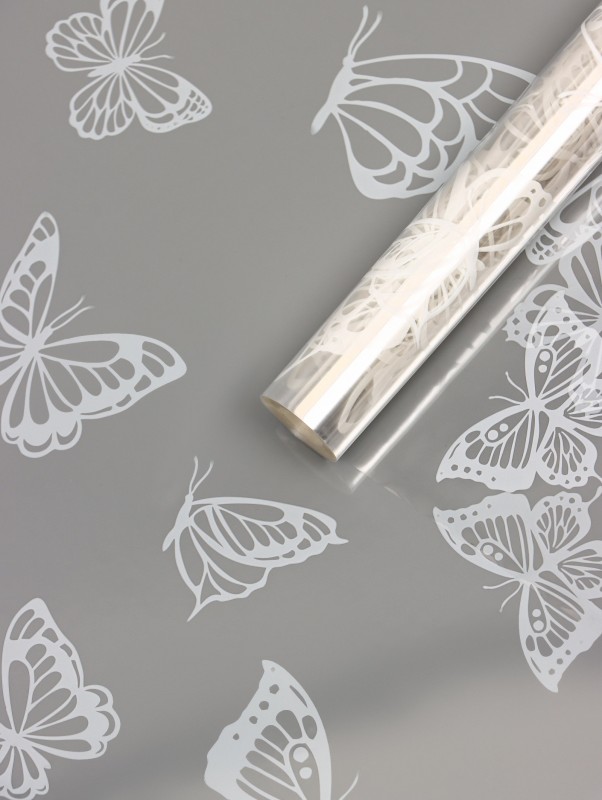 Пленка прозрачная, с рисунком, для цветов и букетов «Бабочки» Белый 0.7×8.2±5%м