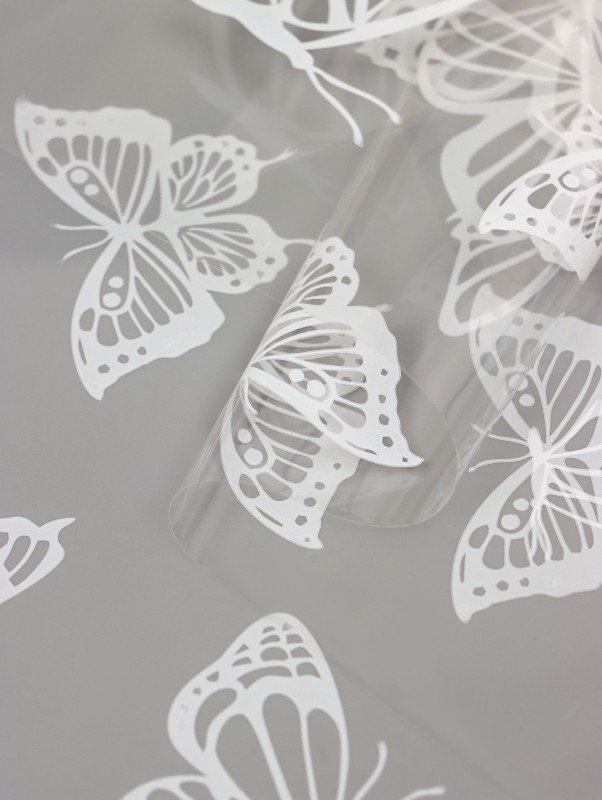 Пленка прозрачная, с рисунком, для цветов и букетов «Бабочки» Белый 0.7×8.2±5%м