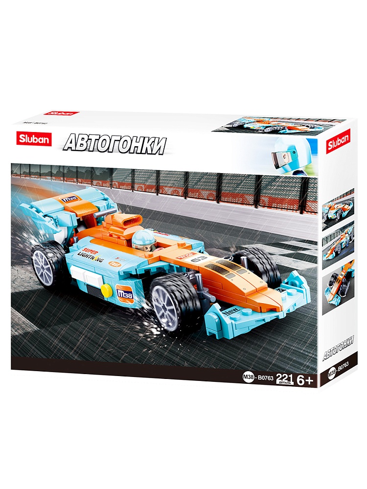 Конструктор пластиковый. SLUBAN Гоночный автомобиль (221 детали). Арт. M38-B0763