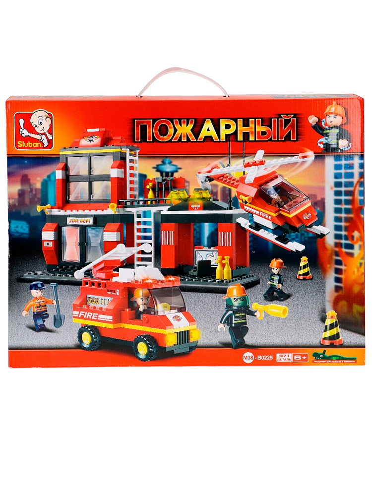Конструктор пластик.SLUBAN.Пожарные.Спасательная бригада. (371дет,5 фигурок,в кор. (Арт. M38-B0225)