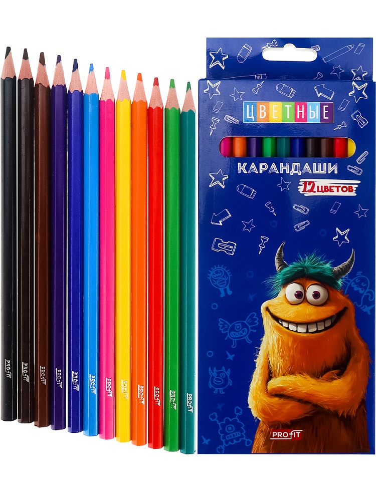 Карандаши цв пл.2М,набор,гекс.12цв. МОНСТРИК (КЦ-2626) гриф.d=2,8мм,в к/к