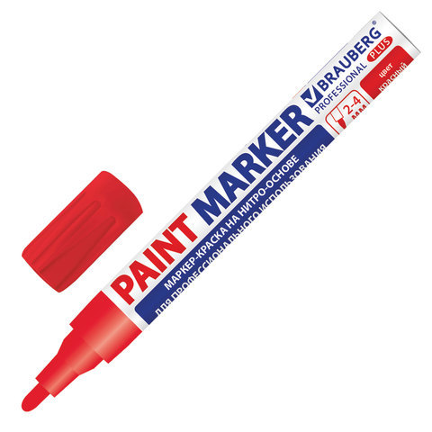 Маркер-краска лаковый (paint marker) 4 мм, КРАСНЫЙ, НИТРО-ОСНОВА, алюминиевый корпус, BRAUBERG PROFE