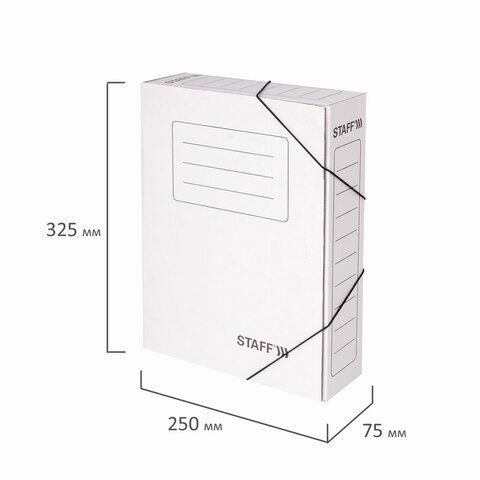 Папка архивная с резинкой А4 (325х250 мм), 75 мм, до 700 листов, микрогофрокартон, БЕЛАЯ, STAFF