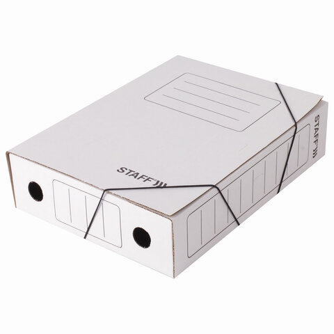 Папка архивная с резинкой А4 (325х250 мм), 75 мм, до 700 листов, микрогофрокартон, БЕЛАЯ, STAFF