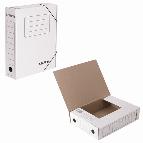 Папка архивная с резинкой А4 (325х250 мм), 75 мм, до 700 листов, микрогофрокартон, БЕЛАЯ, STAFF