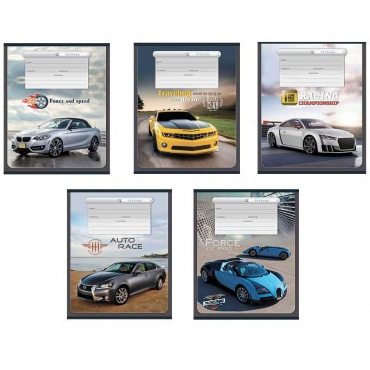 TМ"Profit"Тетрадь ЧАСТАЯ КОСАЯ ЛИНИЯ 12л. СОВРЕМЕННЫЕ МАШИНЫ(12-3588) обл.-цвет. мелов,5диз в кор