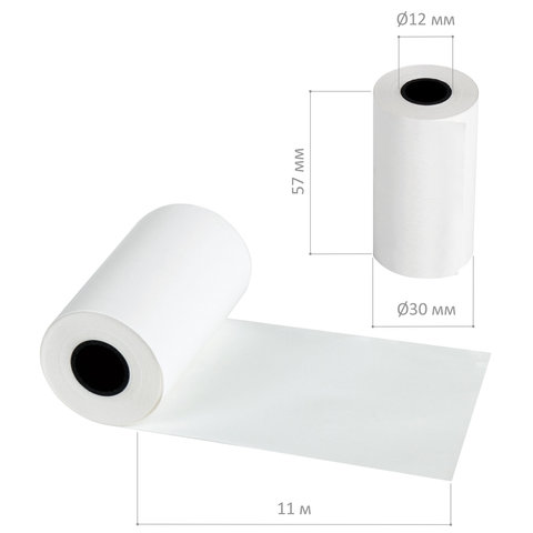 Чековая лента для МОБИЛЬНЫХ КАСС, ТЕРМОБУМАГА 57 мм (диаметр 30 мм, длина 11 м, втулка 12 мм), КОМПЛЕКТ 16 шт., BRAUBERG