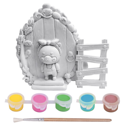 ПАННО ИЗ ГИПСА "СКАЗОЧНАЯ ДВЕРЦА", с красками и кистью для росписи, ассорти, BRAUBERG KIDS