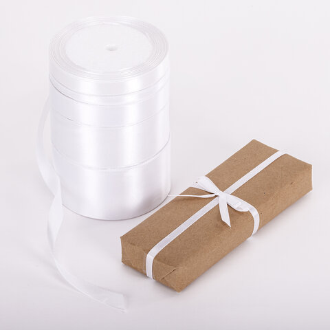 Лента атласная белая набор 5 штук по 23 м шириной 6/12/20/38/50 мм, BRAUBERG