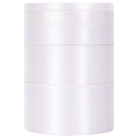 Лента атласная белая набор 5 штук по 23 м шириной 6/12/20/38/50 мм, BRAUBERG