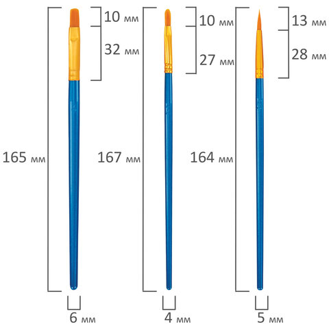 Кисти набор 10 шт., синтетика, синие, № 2/0-8 (Круглые; Овальные; Плоские; Лайнеры), WBZ (ВБЗ)