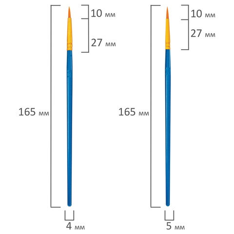 Кисти набор 10 шт., синтетика, синие, № 2/0-8 (Круглые; Овальные; Плоские; Лайнеры), WBZ (ВБЗ)