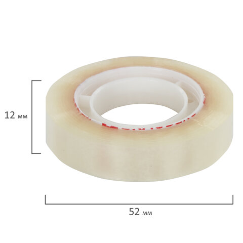 Клейкие ленты 12 мм х 33 м канцелярские BRAUBERG, комплект 12 шт., прозр., гарант. длина