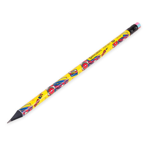 Карандаш чернографитный BRAUBERG "POP-ART", 1 шт., HB, с ластиком, корпус ассорти