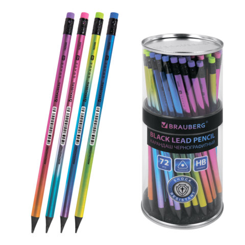 Карандаш чернографитный с ластиком BRAUBERG "GRADE Metallic", 1 шт., HB, трехгранный