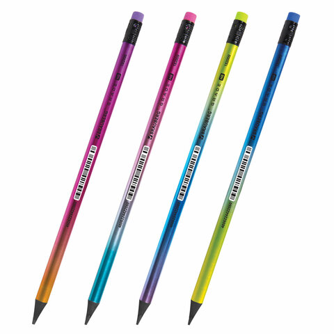 Карандаш чернографитный с ластиком BRAUBERG "GRADE Metallic", 1 шт., HB, трехгранный