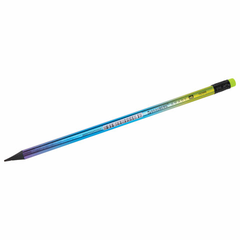 Карандаш чернографитный с ластиком BRAUBERG "GRADE Metallic", 1 шт., HB, трехгранный
