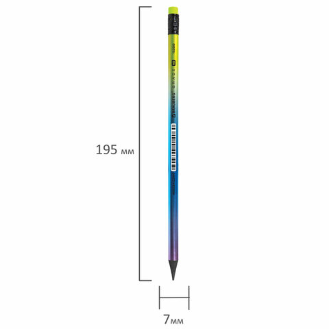Карандаш чернографитный с ластиком BRAUBERG "GRADE Metallic", 1 шт., HB, трехгранный