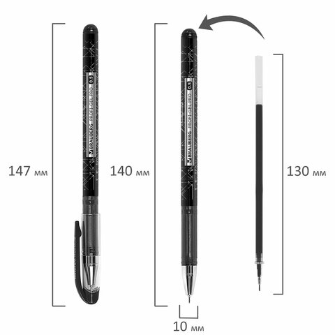 Ручка гелевая BRAUBERG "Profi-Gel PRO", ЧЕРНАЯ, линия письма 0,4 мм, игольчатый наконечник 0,5 мм, печать на корпусе