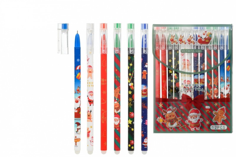 Ручка со стираемыми чернилами гелевая: "НОВОГОДНИЕ"; яркий, цветной корпус с рисунком /ассорти/; толщина пишущего наконечника-0,5 mm; цвет чернил-сини