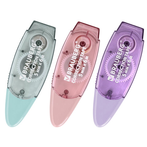 Корректирующая лента BRAUBERG PASTEL, 5 мм х 6 м, ассорти, блистер