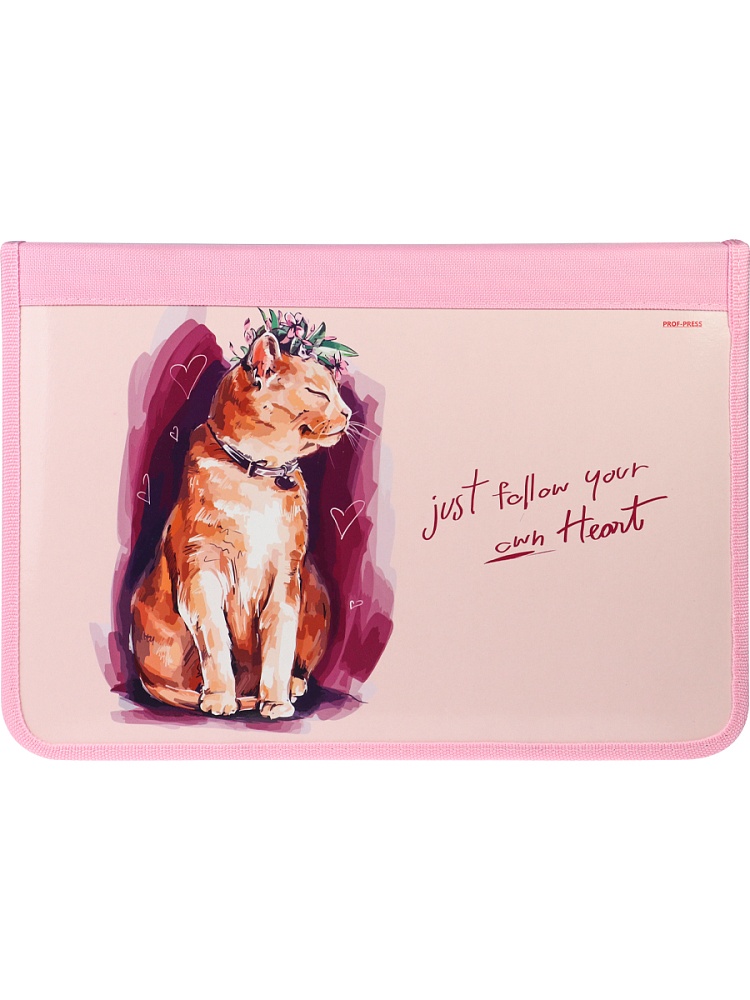 Папка для труда на молнии по кругу ГРАЦИОЗНЫЙ КОТИК (ПТР-8611) ламинир.картон, ткань, 340х235мм