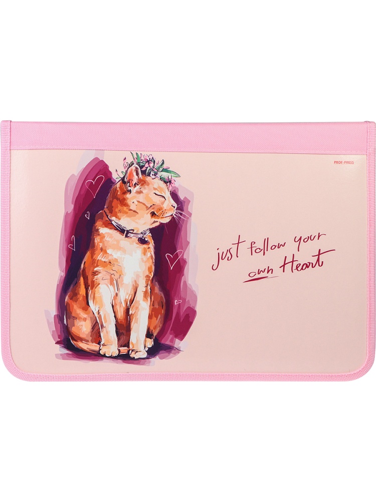 Папка для труда на молнии по кругу ГРАЦИОЗНЫЙ КОТИК (ПТР-8611) ламинир.картон, ткань, 340х235мм