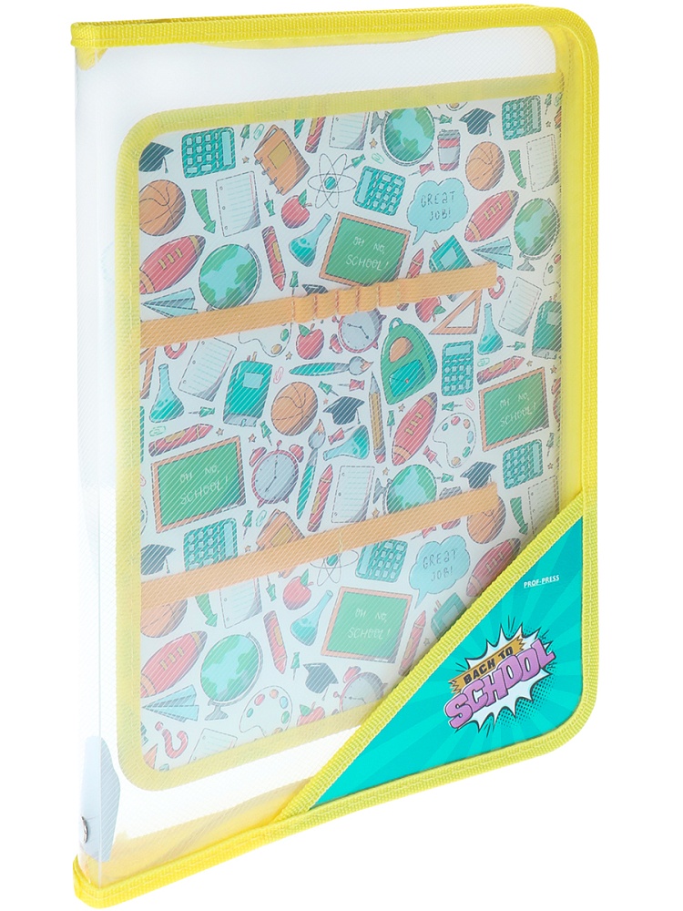 Папка на молнии с уголком ШКОЛЬНЫЕ ПРИНАДЛЕЖНОСТИ (ПТР-8241) пластик, печать на откид планке