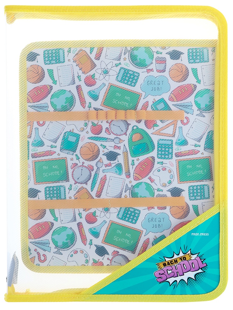 Папка на молнии с уголком ШКОЛЬНЫЕ ПРИНАДЛЕЖНОСТИ (ПТР-8241) пластик, печать на откид планке