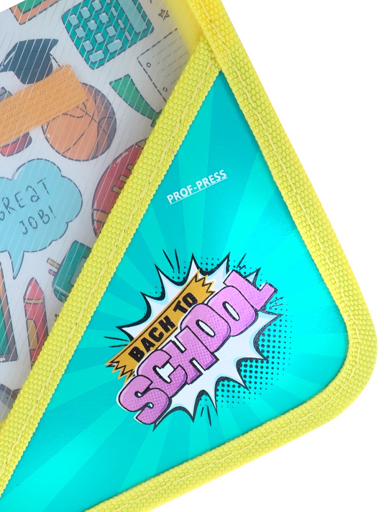 Папка на молнии с уголком ШКОЛЬНЫЕ ПРИНАДЛЕЖНОСТИ (ПТР-8241) пластик, печать на откид планке