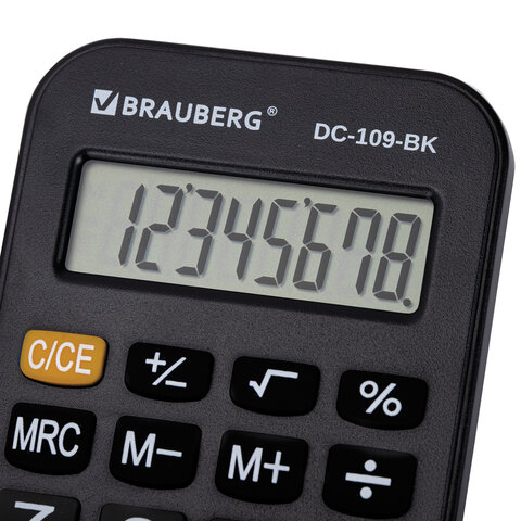 Калькулятор карманный со шнурком BRAUBERG DC-109-BK (61x110 мм), 8 разрядов, ЧЕРНЫЙ