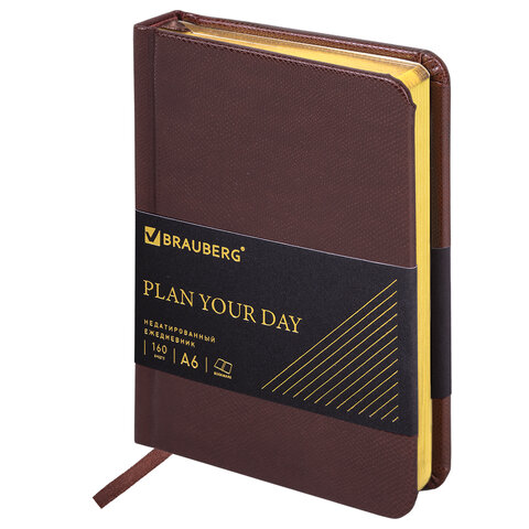Ежедневник недатированный МАЛЫЙ ФОРМАТ А6 (100х150 мм) BRAUBERG "Iguana", кожзам, 160 л., темно-коричневый, твердая обложка