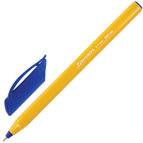 Ручка шариковая масляная BRAUBERG "Extra Glide Orange", СИНЯЯ, трехгранная, узел 0,7 мм, линия письм