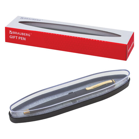 Ручка подарочная шариковая BRAUBERG Maestro, СИНЯЯ, корпус черный с золот., линия 0,5мм, 143470