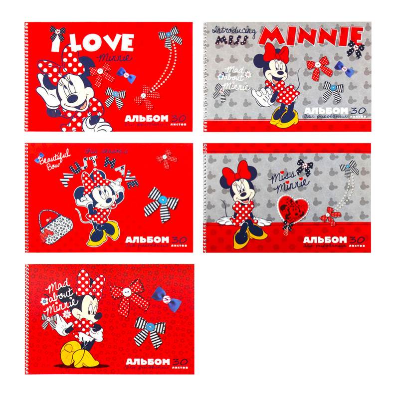 Альбом для рисования 30л,А4 Hatber "Микки и Минни Маус.Disney", спираль, обложка мелованный картон 30А4Всп