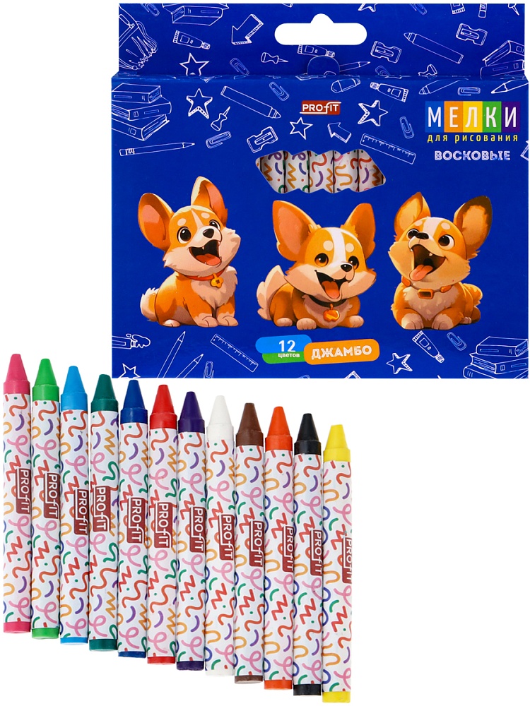 Набор восковых мелков Джамбо для дет.твор. КОРОЛЕВСКИЕ КОРГИ (ШМ-4528)12цв в к/к