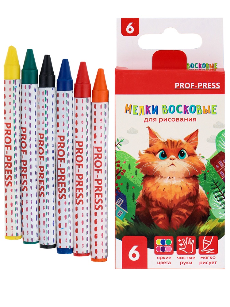 Набор восковых мелков для дет. твор. ПУШИСТЫЙ КОТЁНОК (ШМ-4530),6цв в карт.кор с подвесом