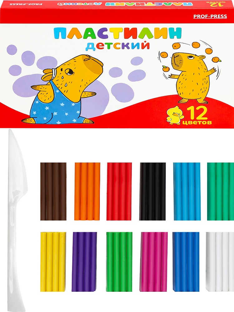 Пластилин 12 цв. Капибара (ПЛ-5952), 180г. к/к, стек