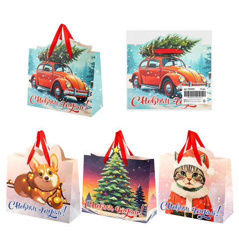 Пакет подарочный (1 шт.) новогодний, 26х13х32 см "Без границ" ассорти, ламинация, ЗОЛОТАЯ СКАЗКА