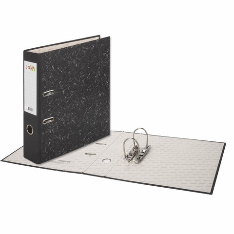 Папка-регистратор STAFF "Бюджет" с мраморным покрытием, 70 мм, без уголка, черный корешок 227185